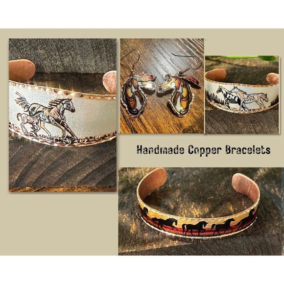 Handmade Boho Estuarian Cuff Bracelet, Horse and Pony Wide Cuff Bracelet, Gift - Picture 1 of 10